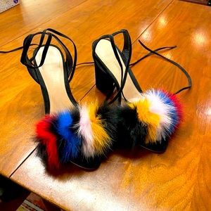 9.5 Loeffler Randall Nicolette heels rainbow fur